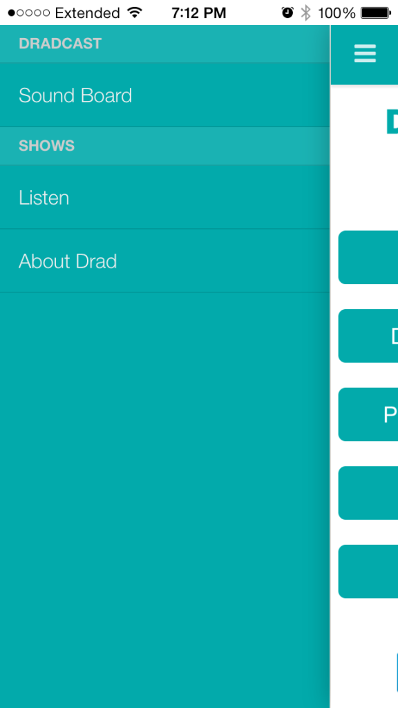 DradCast App - Nav Menu