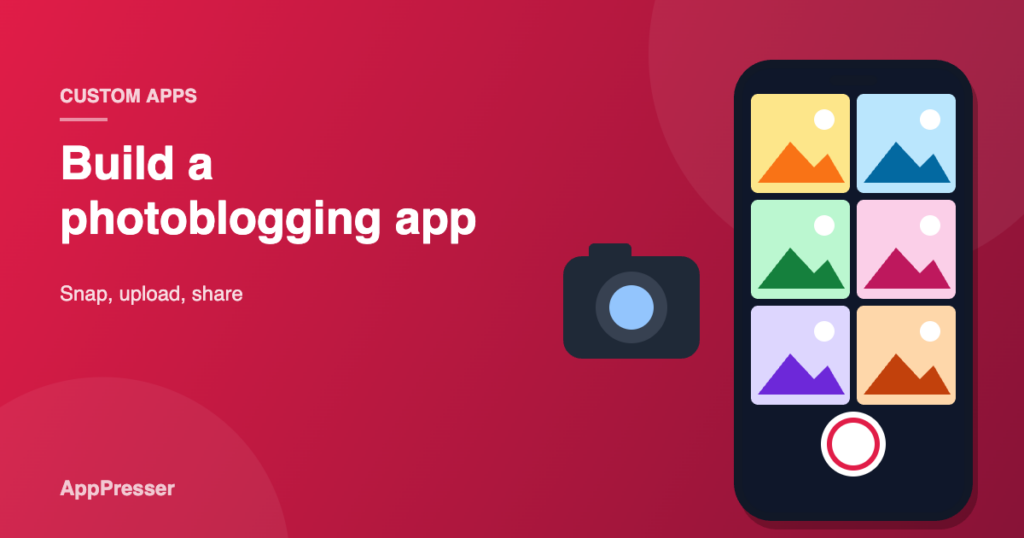 Phone with a photo grid and a camera for a photoblogging app