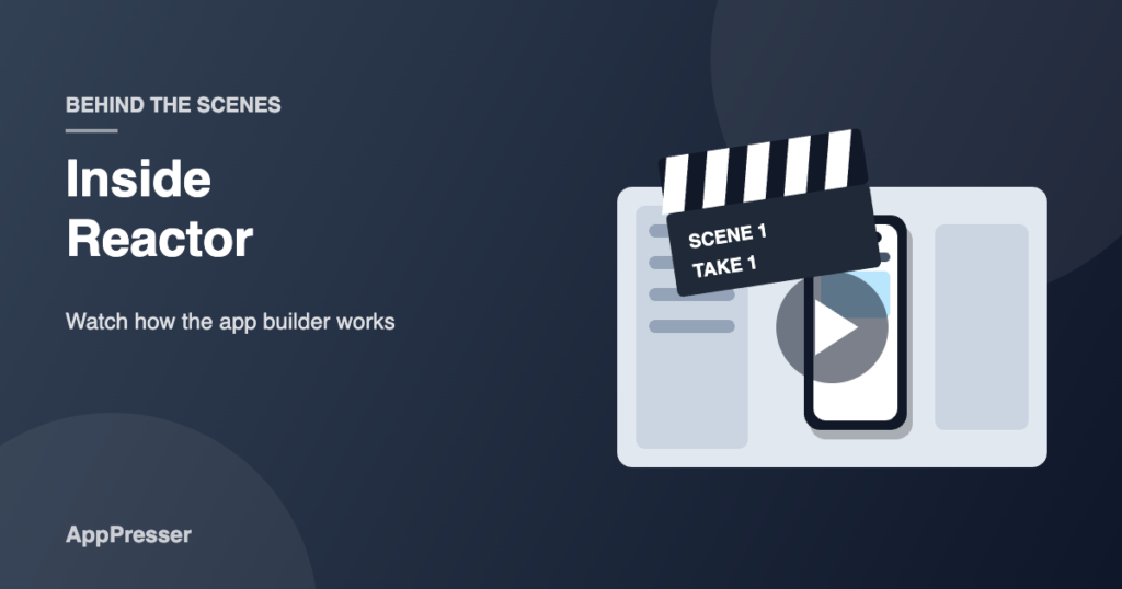 Film clapperboard over the Reactor app builder