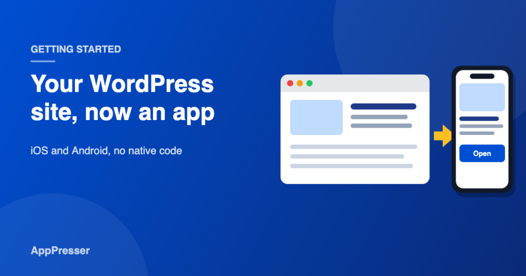 Illustration of a WordPress website turning into a mobile app
