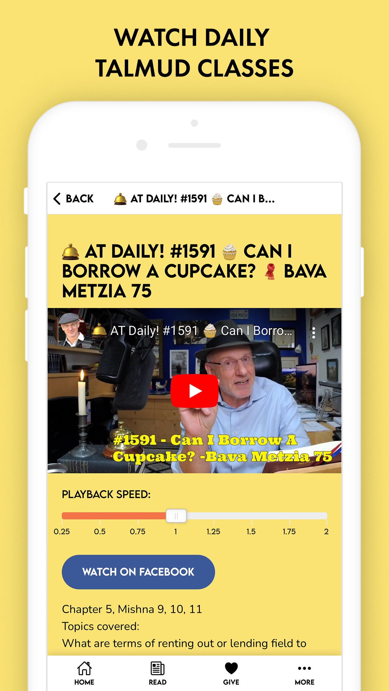 Accidental Talmudist app screenshot: AT Daily classes with Salvador Litvak are ready to watch.