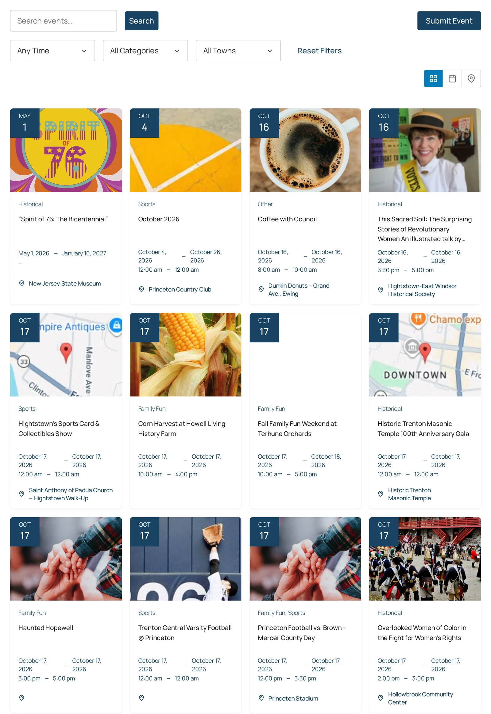 Events list view