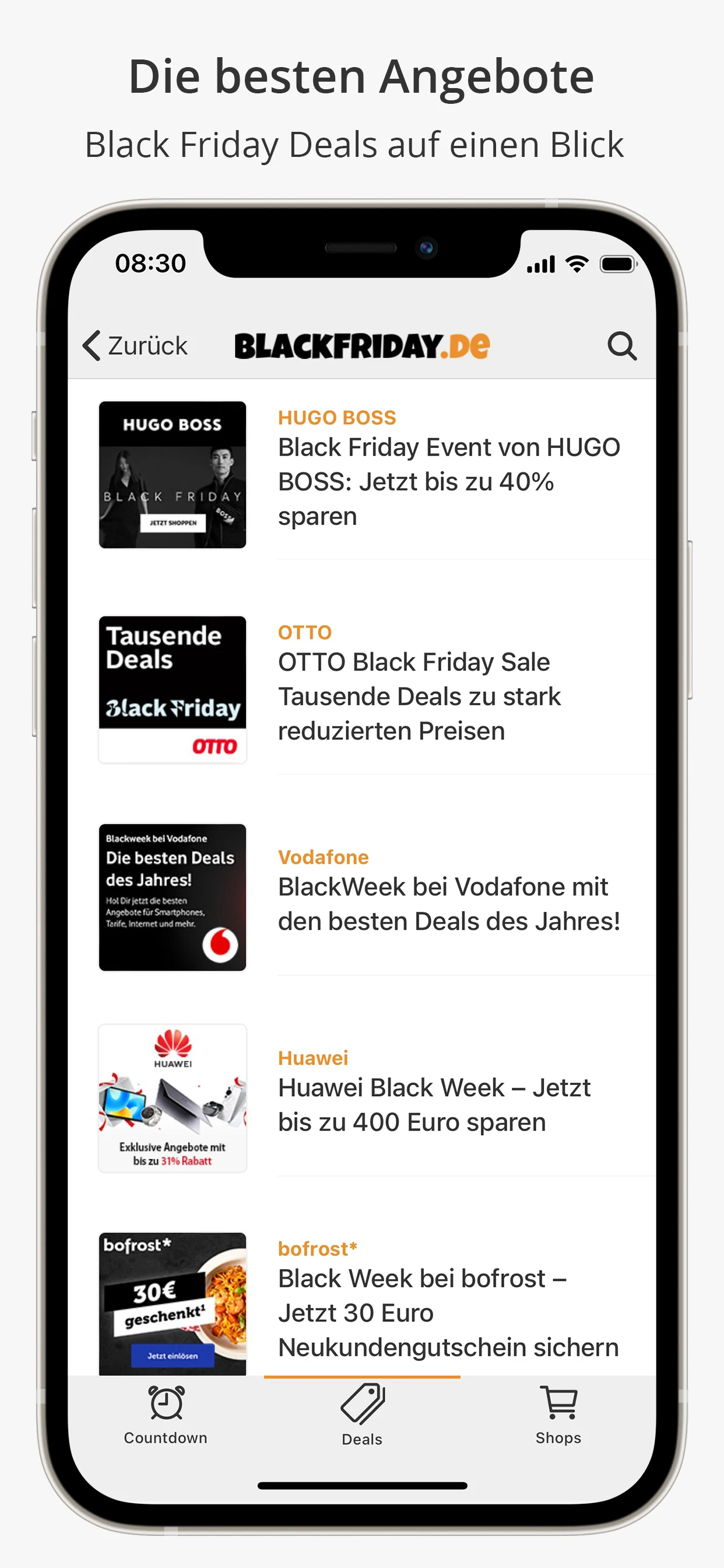 BlackFriday.de app screenshot: Die besten Angebote.