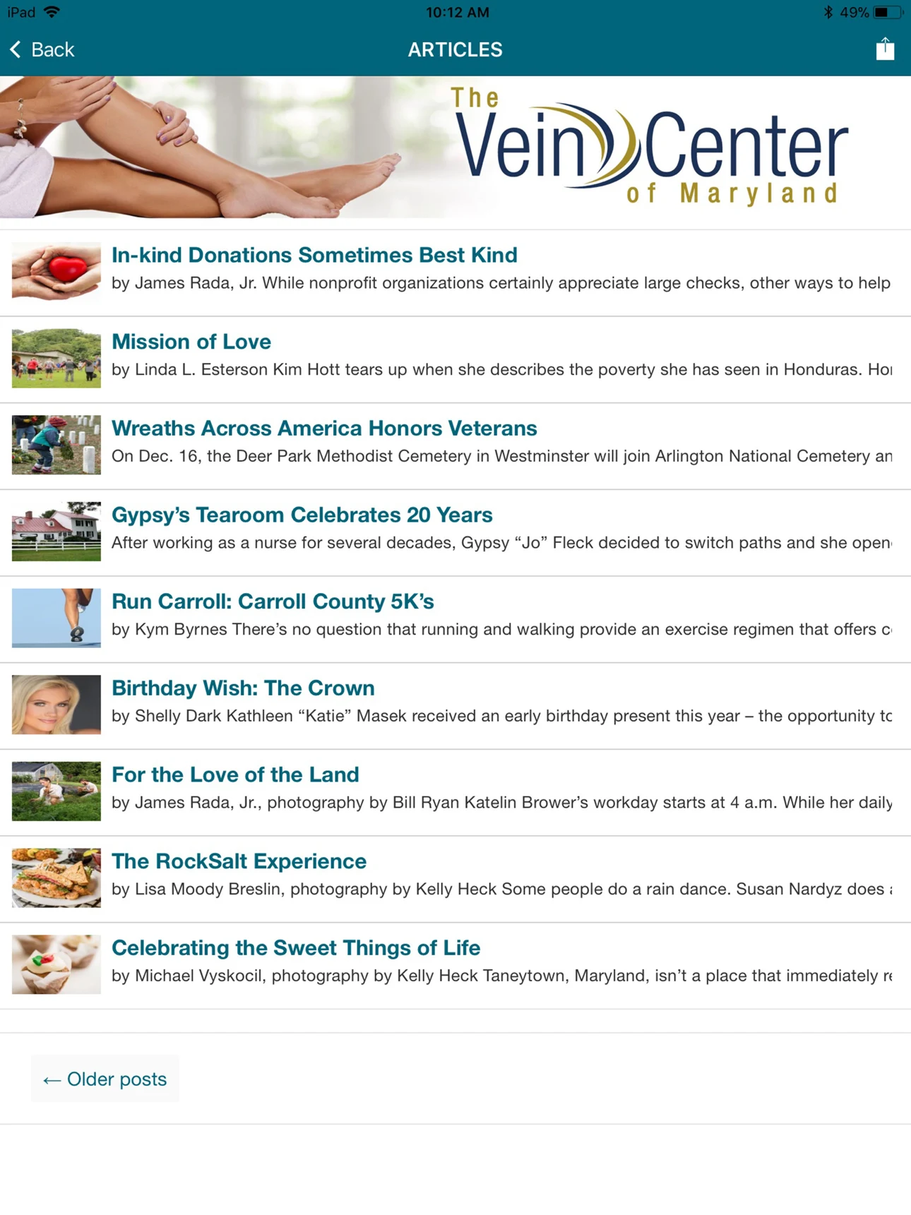 Carroll Magazine app screenshot: Articles on iPad.