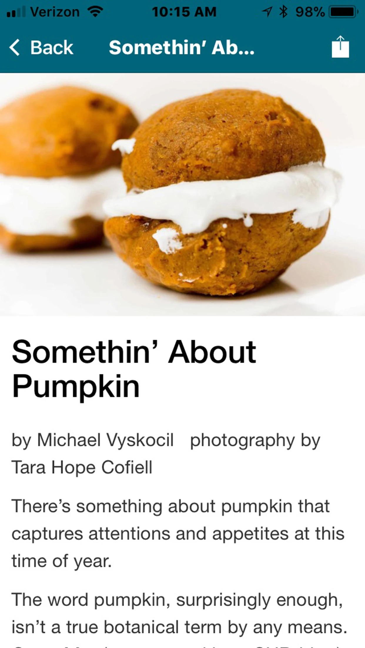 Carroll Magazine app screenshot: Somethin' About Pumpkin.
