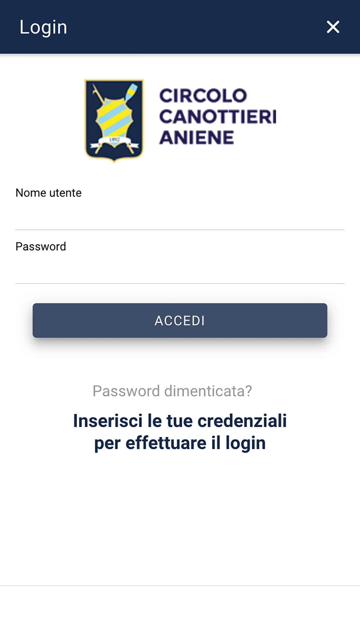 CCAniene app screenshot: Members sign in securely.