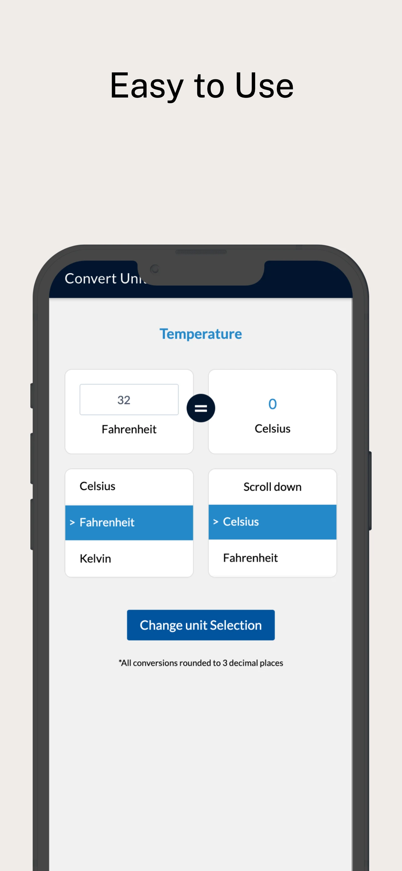 Gas and Unit Converter app screenshot: Easy to use conversions.