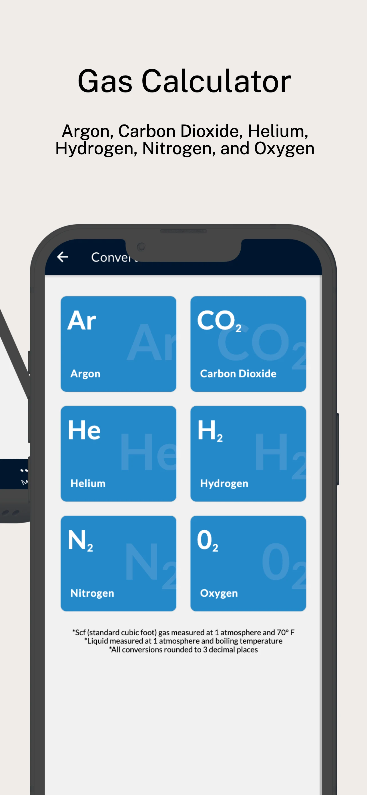 Gas and Unit Converter app screenshot: The gas calculator.