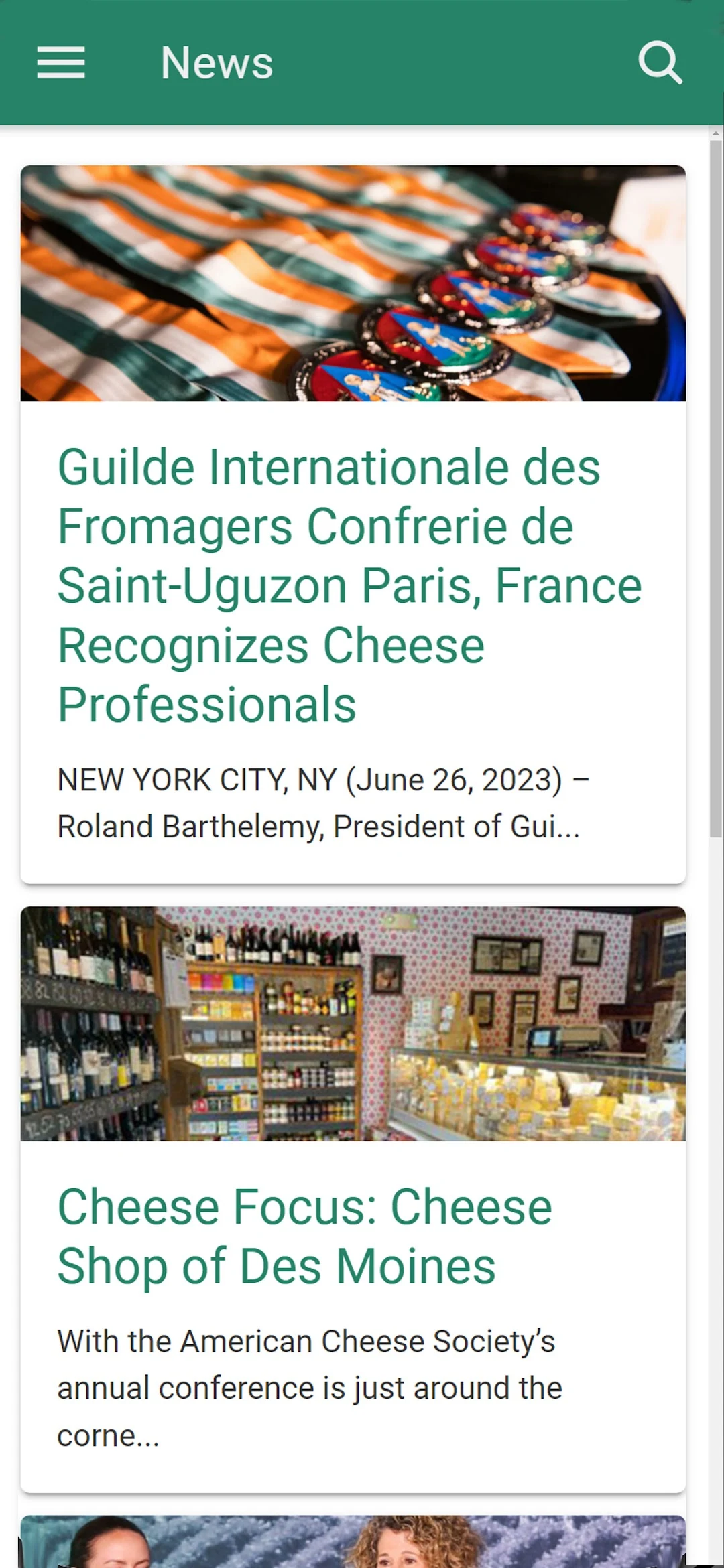 Guilde Intl des Fromagers app screenshot: News from the chapter.