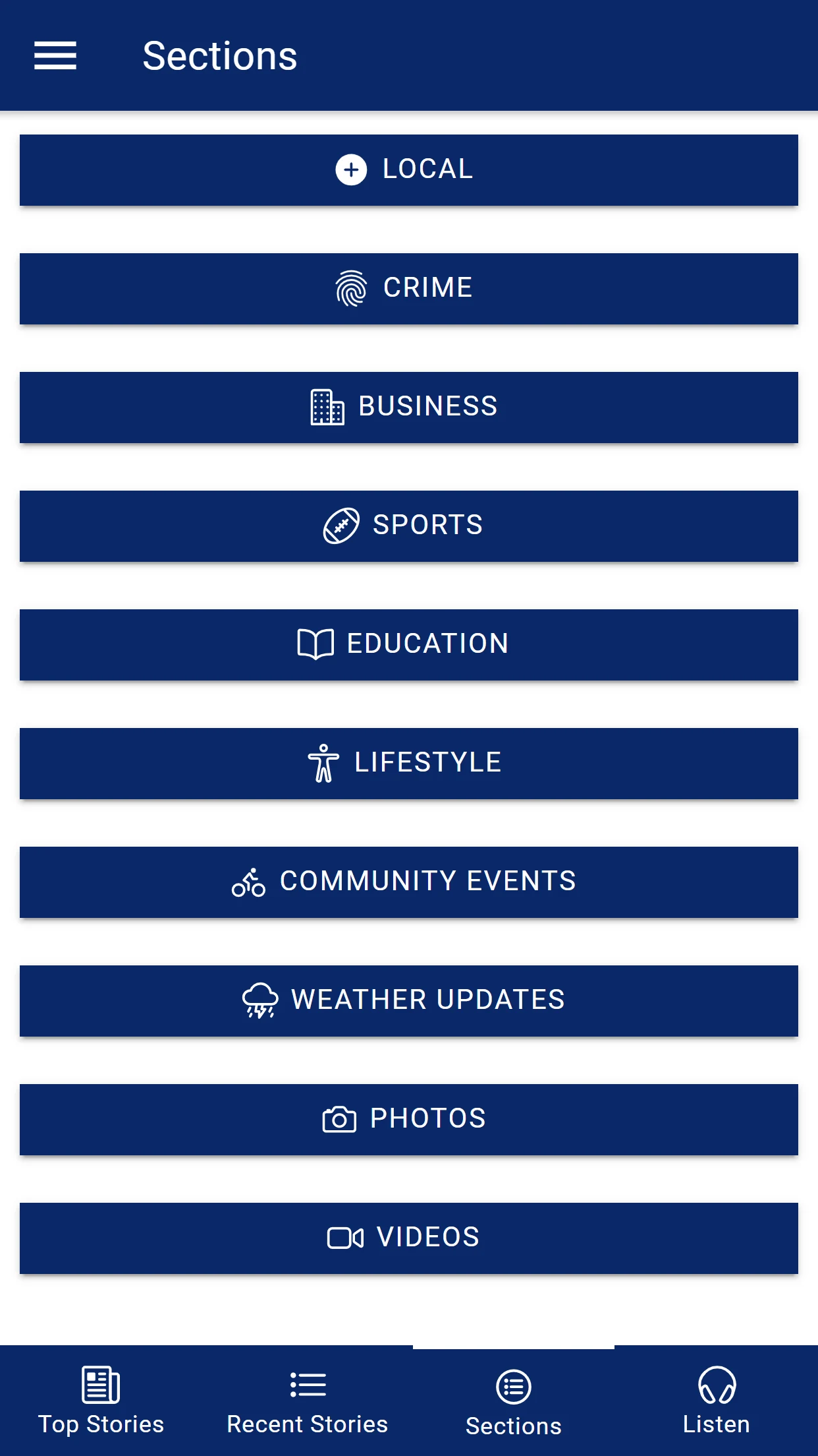 My Bellingham Now app screenshot: Sections.