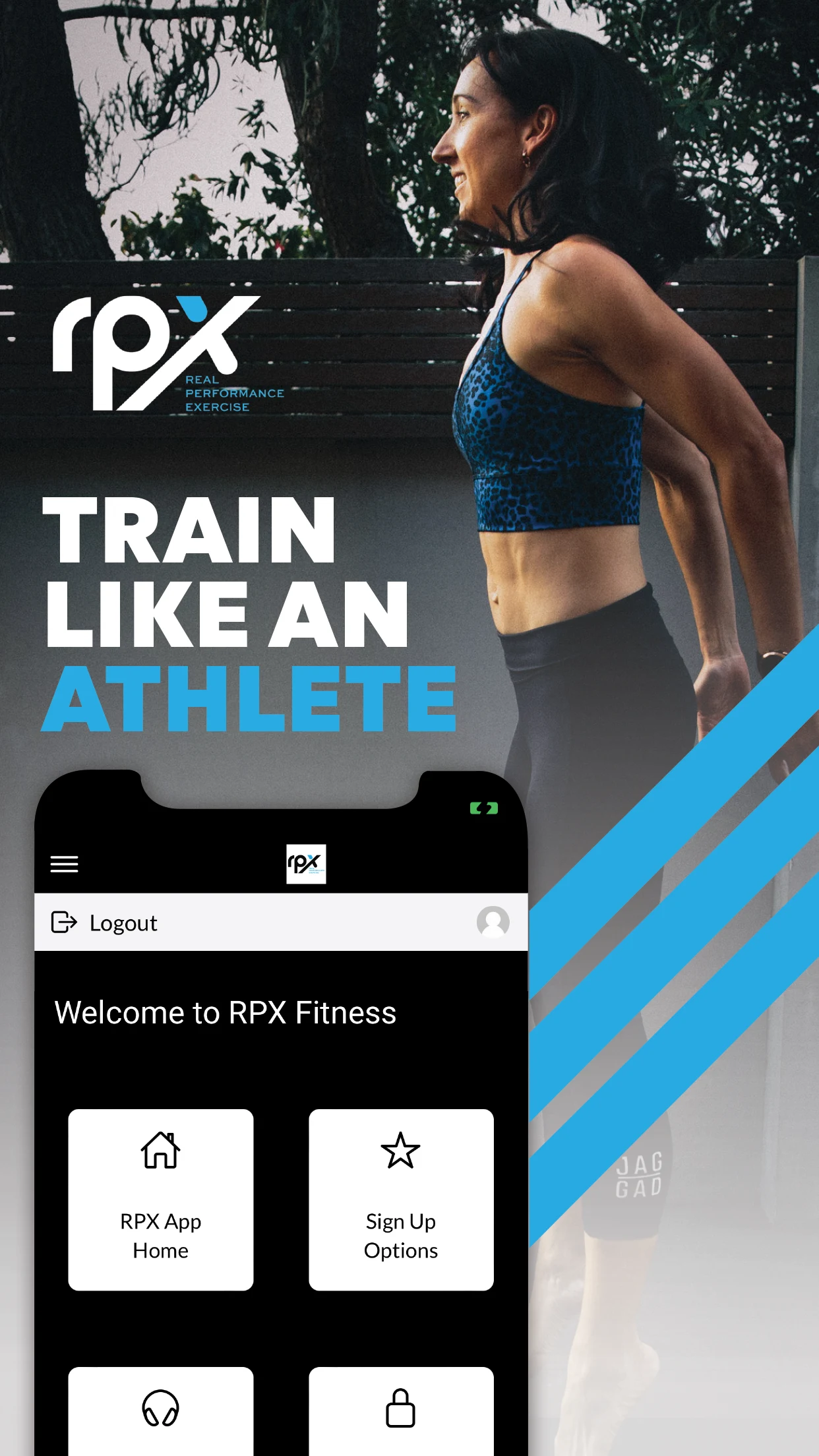RPX Fitness app screenshot: Train like an athlete.